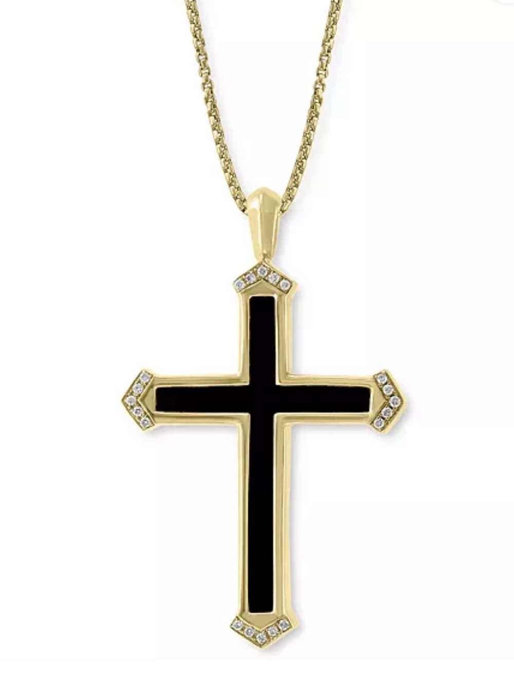 EFFY Men's Onyx & Diamond (1/10 ct. t.w.) Cross 22" Pendant Necklace in 14k Gold